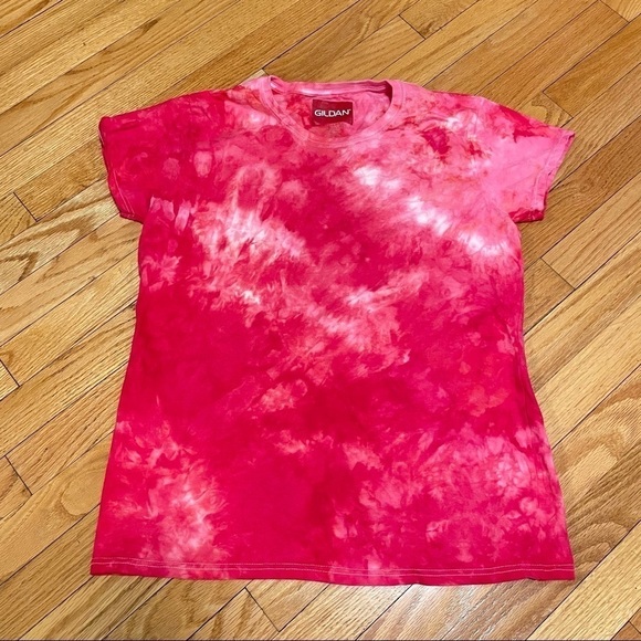 Tie dye tee tshirt ladies fitted Large pink and red galaxy effect L - Picture 2 of 6